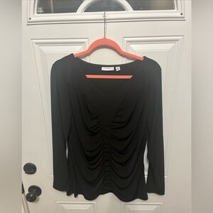 Susan Graver Black Ruched Blouse NWOT
